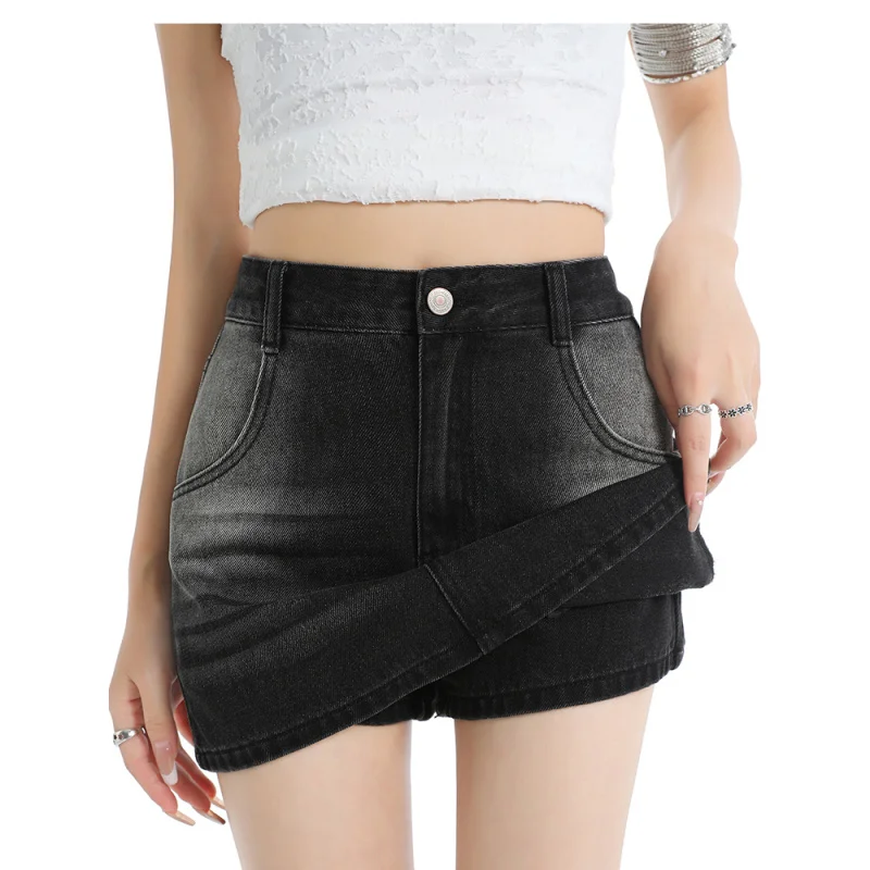 Minigonna a trapezio in denim blu Vita alta da donna Dimagrante Estate Nuovo stile Prevenire l'esposizione Personalità Avvolgente Gonna corta