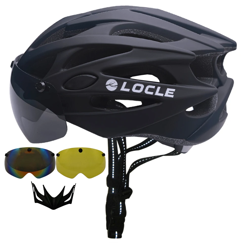 LOCLE Goggles Cycling Helmet Road Mountain MTB Bicycle Helmet Ultralight In-mold Bike Helmet With Glasses Sun Visor 55-66cm