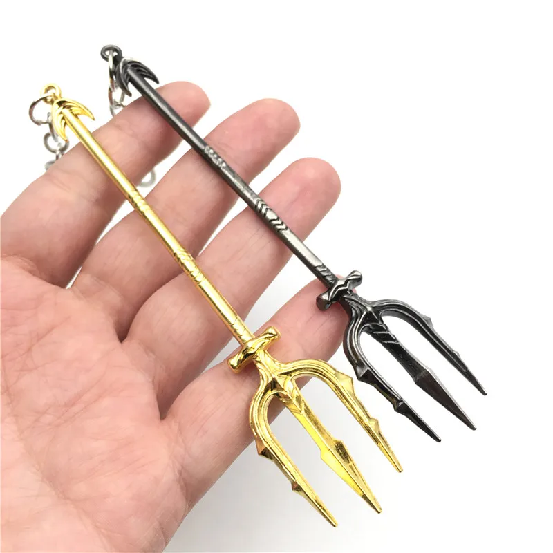 Film Waffe Schlüsselanhänger Mini Aquaman Dreizack des Neptunes Modellform Metall Anhänger Schlüsselanhänger Schmuck Mode Cosplay Geschenk Zubehör