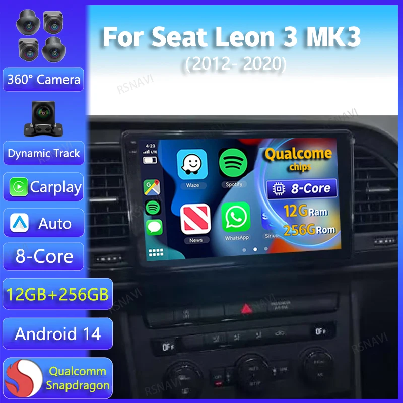 Android14 Carplay Auto For Seat Leon 3 MK3 2012 2013 2014 2015 2016 - 2020 Multimedia Car Radio Player WIFI+4G 360 Camera Stereo