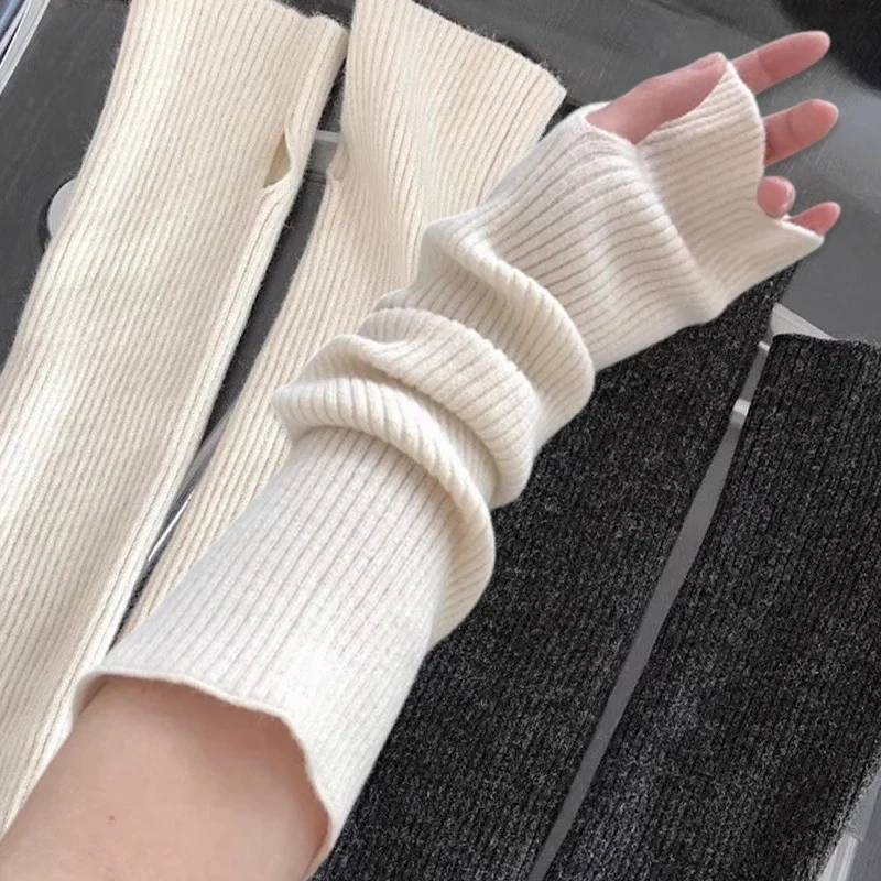 Calentador de brazo tejido para mujer, guantes largos sin dedos, manopla de invierno Y2K, manga de brazo sólida, moda informal, ropa suave para niñas, guantes Punk