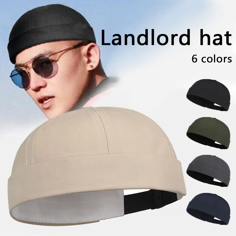 

Vintage Men's Docker Cap Brimless Hat Skullcap Quick-Dry Adjustable Hip Hop Landlord Hat Unisex Skullies Beanie Melon Cap