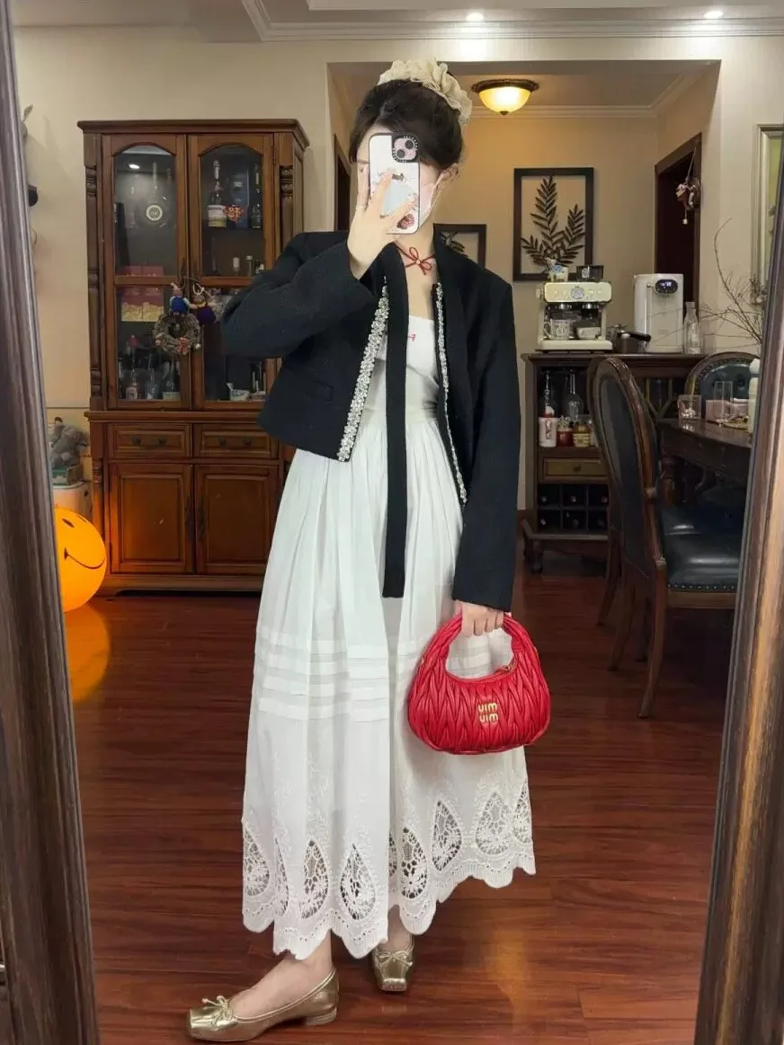 

Весенний модный комплект больших размеров для женщин: элегантный жакет и юбка с уникальным дизайном в стиле фей, с завышенной талией