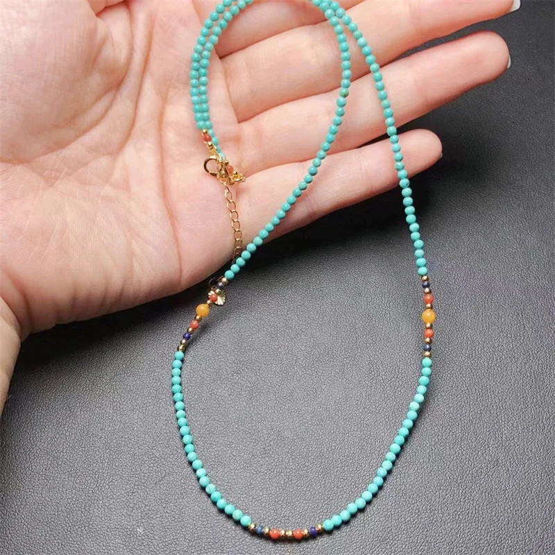 

Natural Small Turquoise Necklace Reiki Gemstone Fashion Jewelry Fengshui Women Healing Lucky Energy Gift 1pc