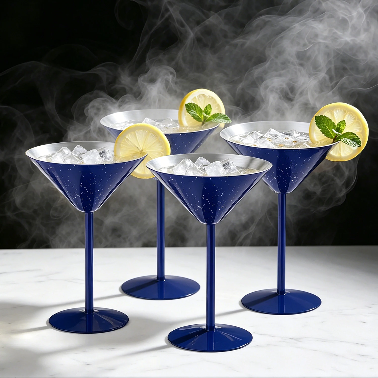 Copas de Vino Martini Azul Cielo Estrellado de 200 ml, 1/2 Piezas, Copas de Vino Martell de Acero Inoxidable Irrompibles para Fiestas, Bares y Piscinas