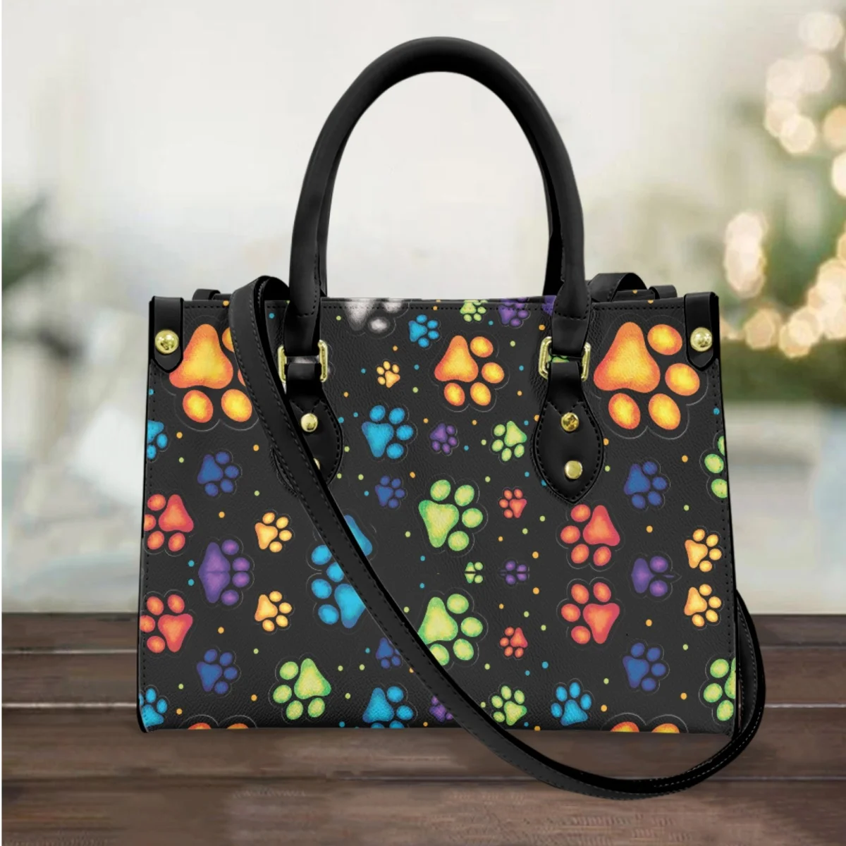 

Handbags for Women Colorful Dog Paw Print Design Luxury Leather Female Tote Bag Shoulder Casual Mini Cross Body Bags for Girls