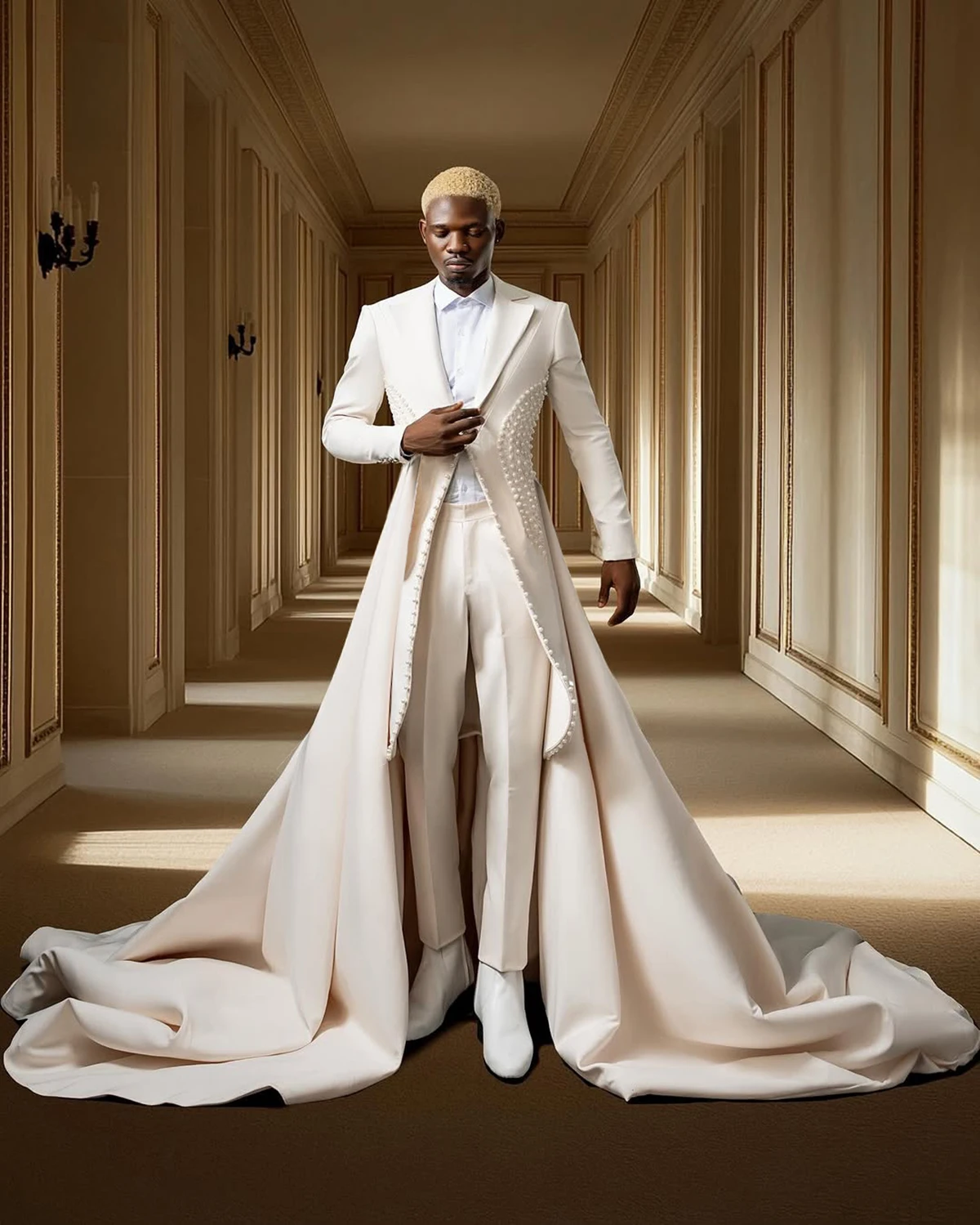 ปรับแต่ง 2 ชิ้นชายชุดแต่งงาน Blazer กางเกงปกติ Fit Notch Lapel หนึ่งปุ่มประดับด้วยลูกปัด Penal Brilliant ชุดสํานักงานธุรกิจ