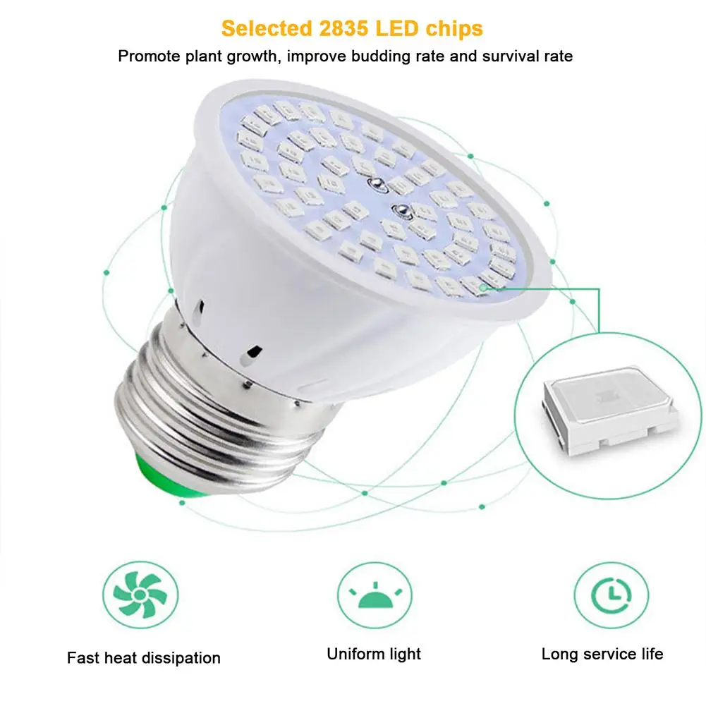 LED Grow Full Spectrum Bulb E27 220V 48/60/80beads serra lampada idroponica Grow Light per pianta da interno Phyto Flower Lamp