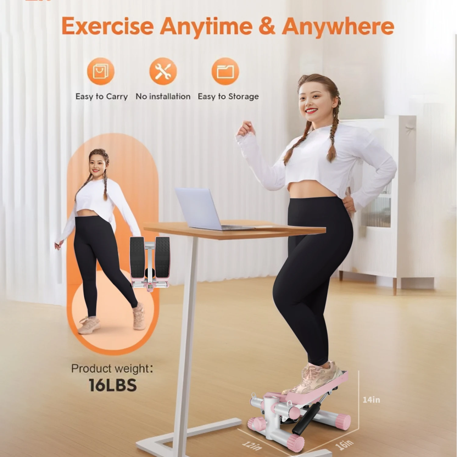 Steppers for Exercise, Stair Stepper with Resistance Bands, Mini Stepper with 330LBS Loading Capacity, Hydraulic Fitness Stepper