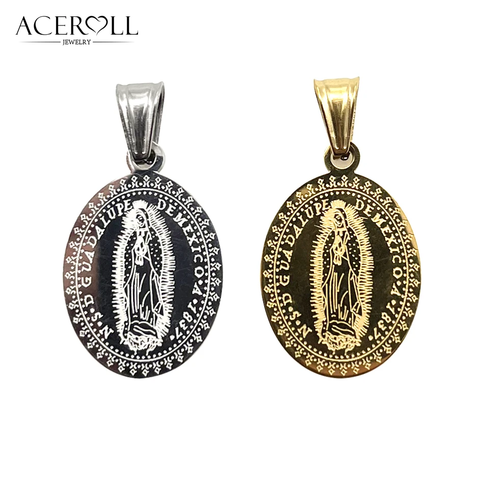 ACEROLL Colgante Católico de Acero Inoxidable Medalla Nuestra Señora de Guadalupe, Nuestra Señora de Guadalupe