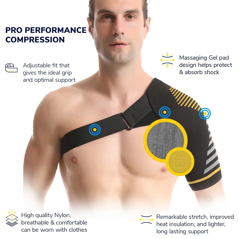 Breathable Compression Shoulder Support, Shock-Absorbing Shoulder Brace for Shoulder, Built-in Gel Padding & All-Day Support