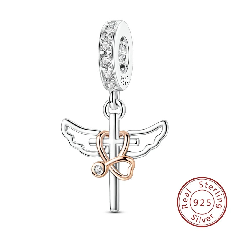 

Boutique 100% 925 Sterling Silver Cross Dangle Charm Fits Bracelet For Women Fine DIY S925 Silver Jewelry Party Gifts