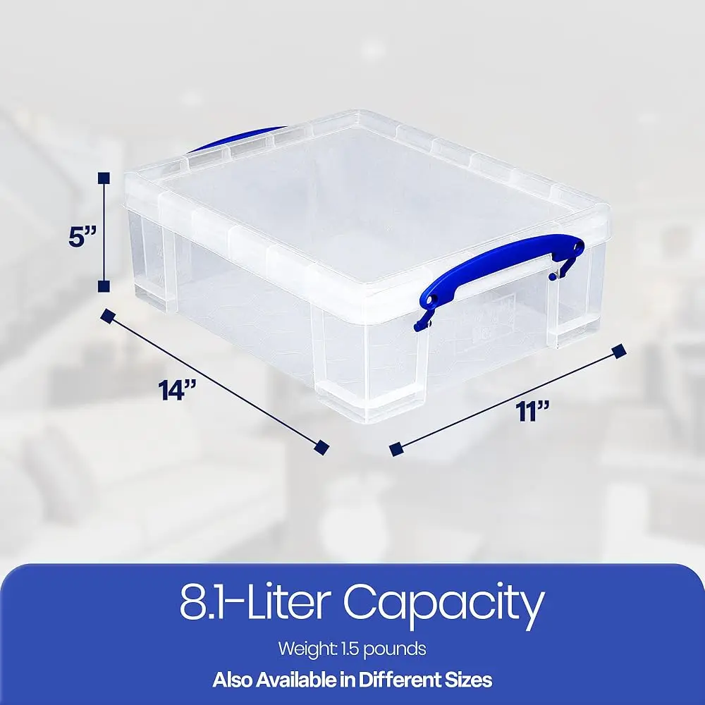Stackable 8.1L Plastic Storage Container Bin With Snap Lid & Built-In Clip Lo Handles For Home & Office Organization (10