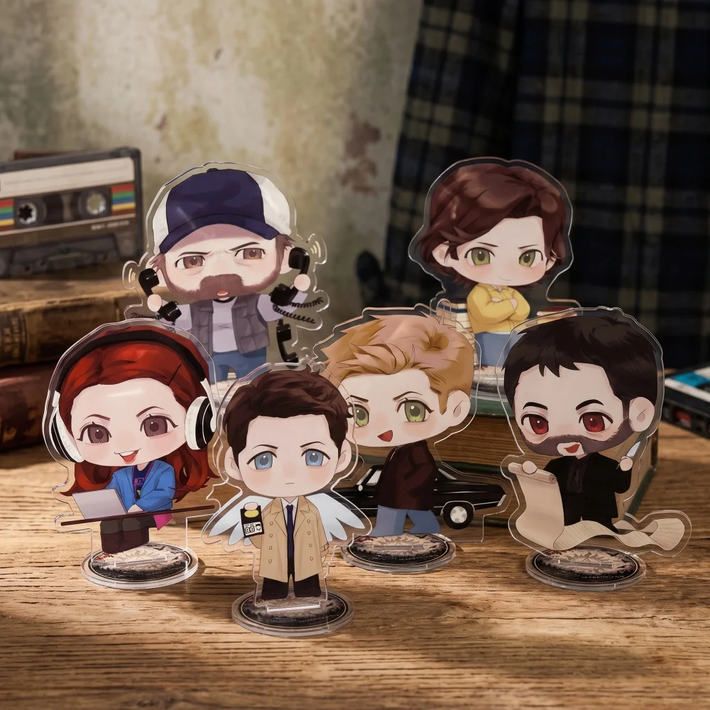 Supernatural Acrylic Stand Keychain 10cm Dean Winchester Sam Winchester Castiel Retro TV Character Cute Style Collection Gift