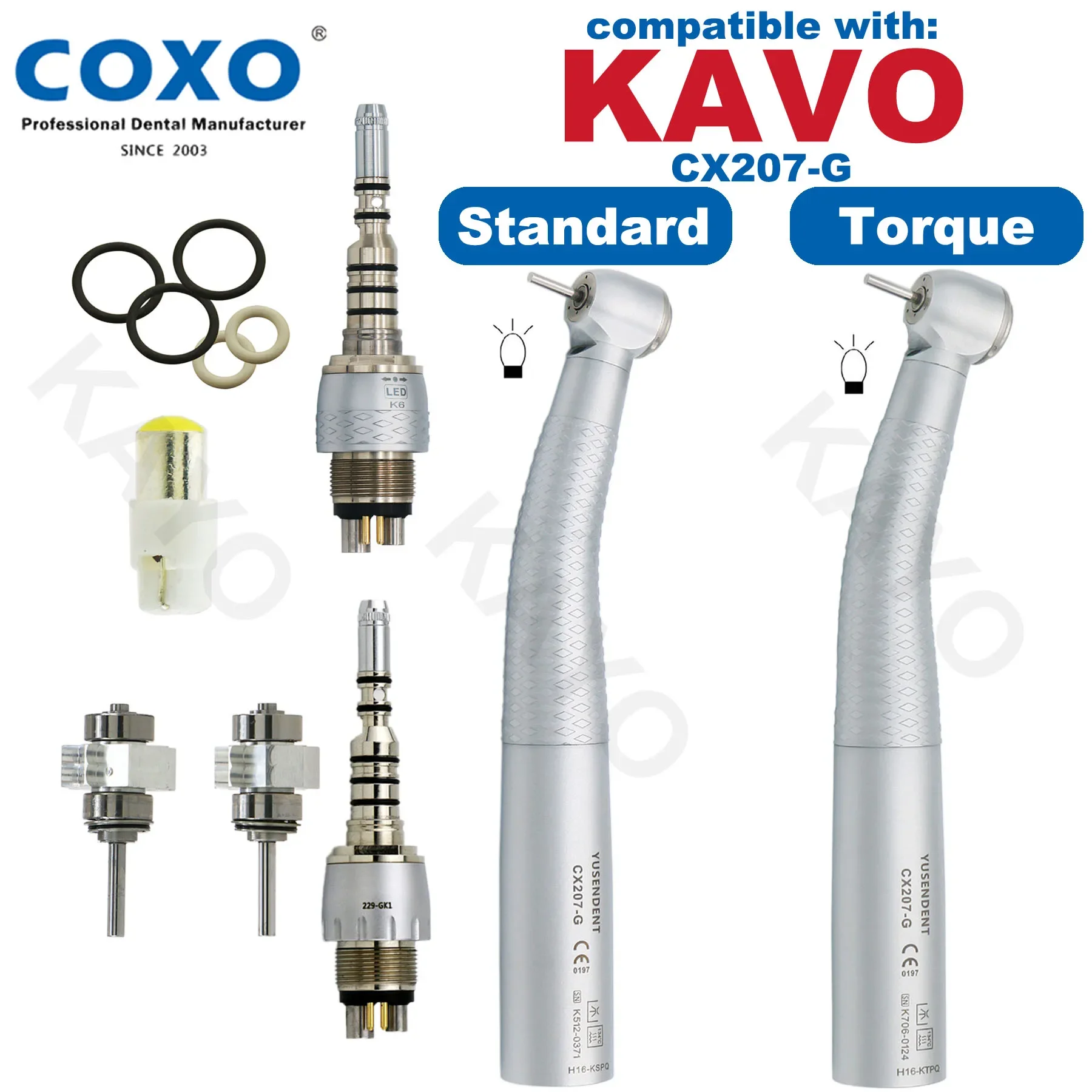 

COXO High Speed Handpiece CX207 Fit KAVO Dental Fiber Optic Turbines Standard/Torque Head LED Coupler 6 Pin MULTIFLEX LUX