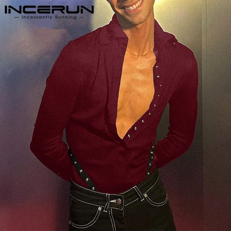 

INCERUN Men's Shirt Patchwork Lapel Long Sleeve Button Casual Men Clothing Camisas Streetwear 2025 Fashion Male Shirts S-3XL