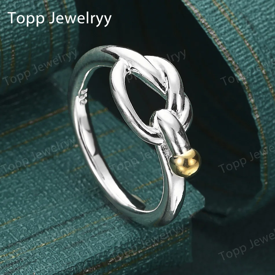 

New 925 Sterling Silver 7-10# Gold Knot Ring Fashion Women's Charm Party Christmas Jewelry Gift