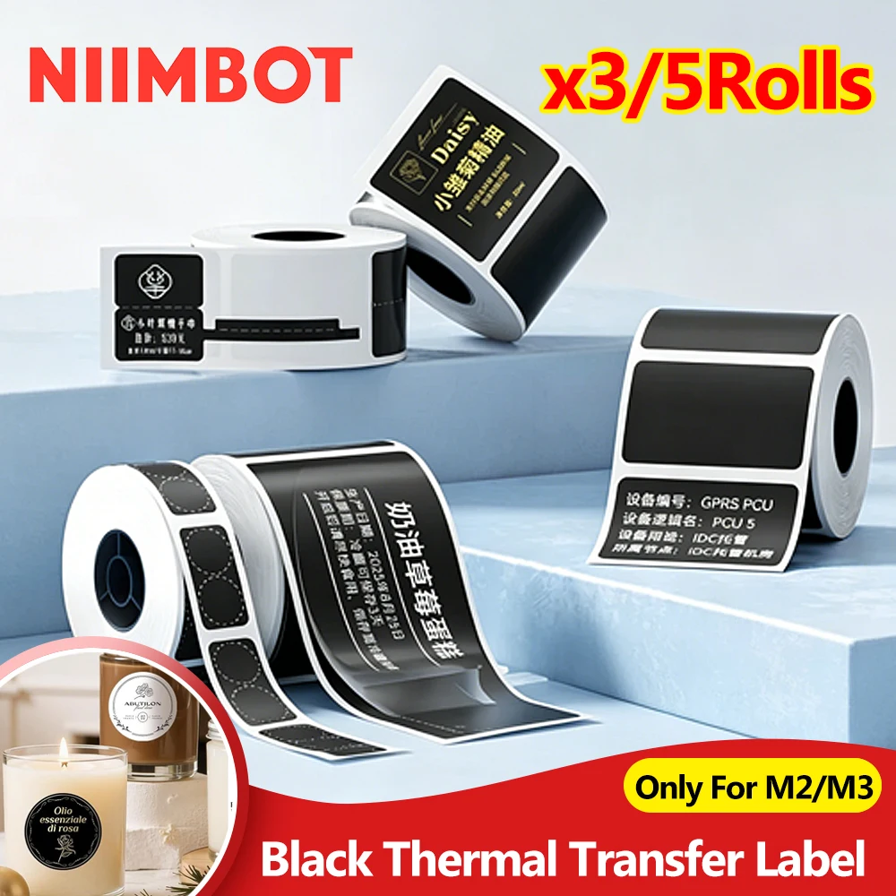 Only Use for Niimbot M2/M3 Label Maker Thermal Transfer Printing Black Paper Labels, Aroma, Oil, Perfume, Baking Label Sticky