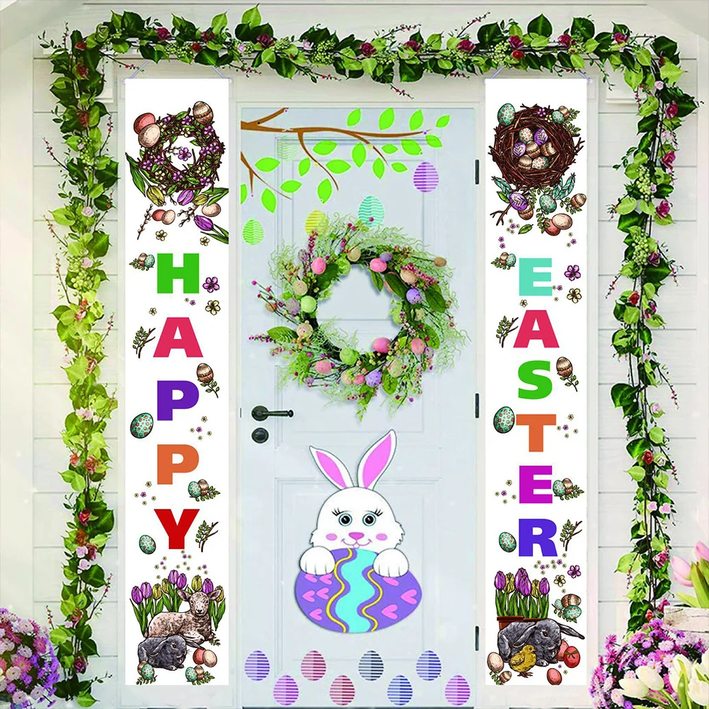 

1Pair Easter Door Banner Reusable Eco Friendly Digital Print Bright Colors Decorative Door Curtain Easter Party