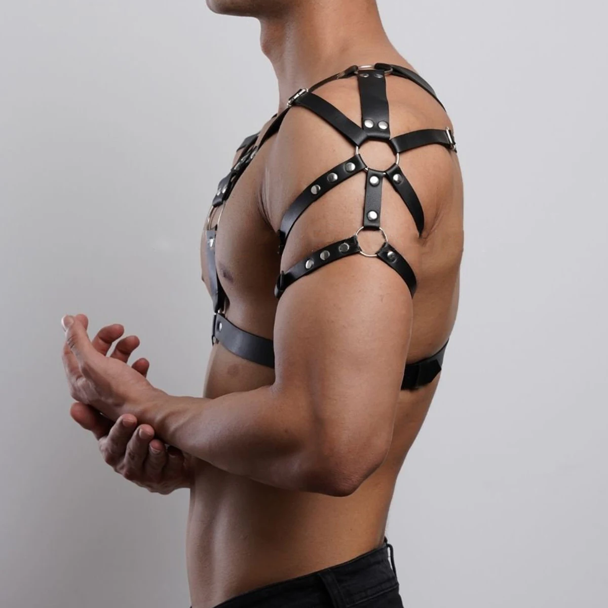 PU Leather Mens Harness Belts Fetish Gay Clothing Male Body Straps Lingerie Punk Rave Shoulder Chest Harness Men Costumes