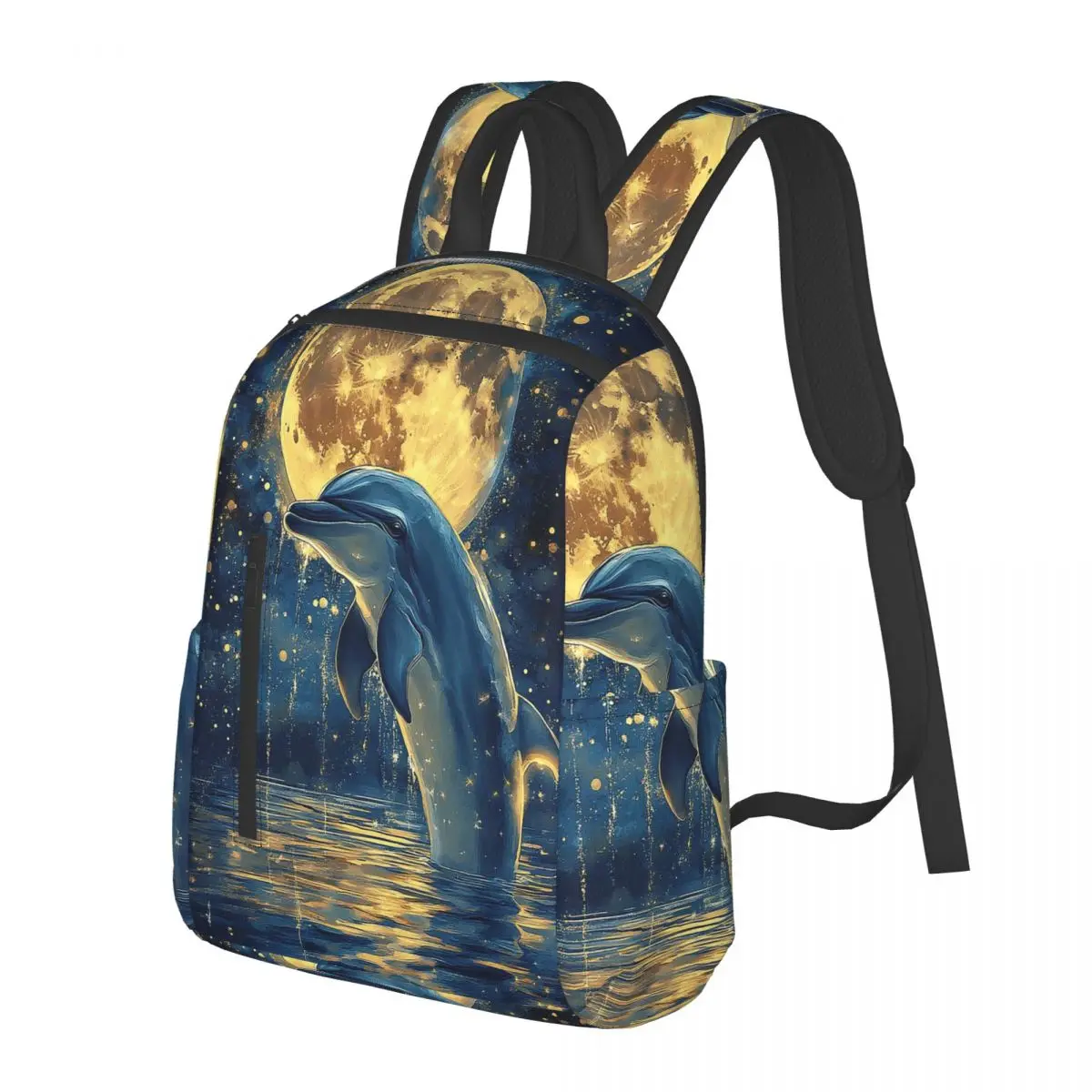 

Dolphin Jumping Out Of Water And Moon Student Backpack School Bag Hiking Travel Daypack for Boys Girls Bookbag Shoulder Bags