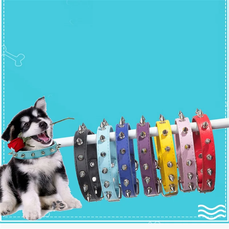 Spiked Dog Collar For Small Breed Dogs One Row Studded Leather Pet Collar Anti-Bite Neck Strap For Puppies Adjustable Cat Collar