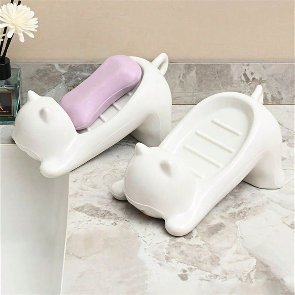

1pc Cat Plastic Soap Box ABS Creative Water Free Bathroom Soap Box Storage Rack Sanitary Drain
