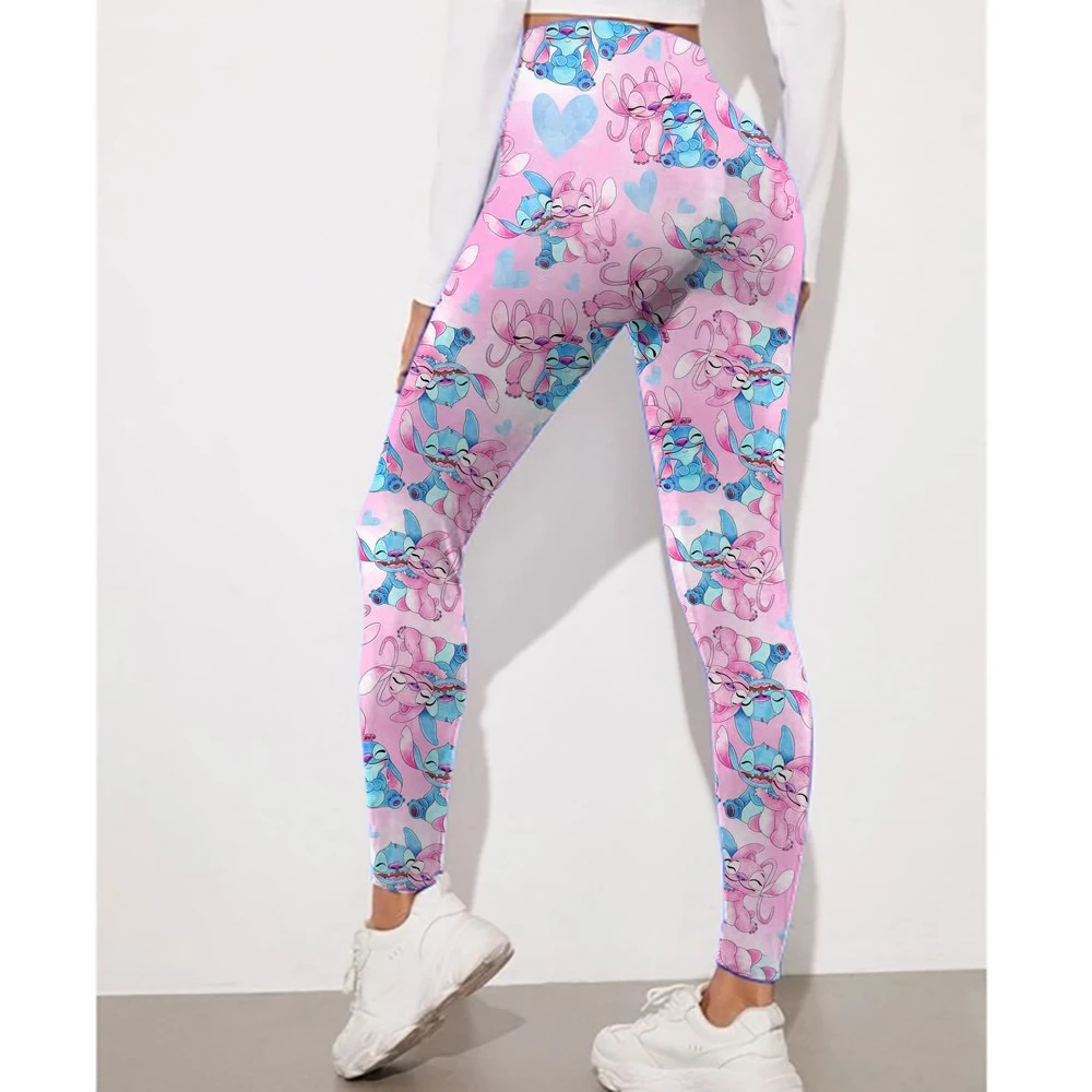 ผู้หญิง Mickey Mouse Minnie พิมพ์กางเกงขายาวยืดกีฬา Push Up กางเกงกีฬาสูงเอวกางเกงโยคะกีฬากลางแจ้ง