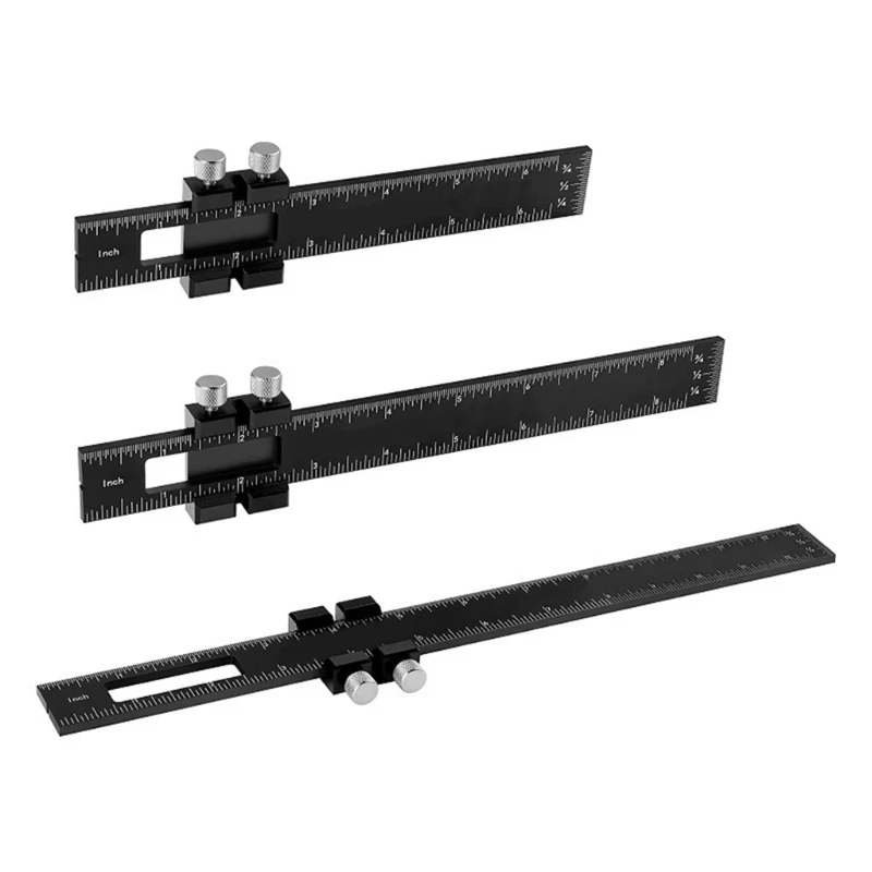 ipiip 3 Pack Woodworking Ruler Pocket Ruler Metal Slide Rule Inch & Metric Scribing Ruler Square Ruler T Track Ruler