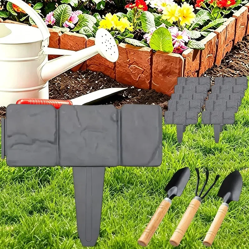 Stone Garden Fence DIY Garden Edging Border Durable Simulated Stone Garden Fence Stones Landscape Edging for Panels Path Lawn