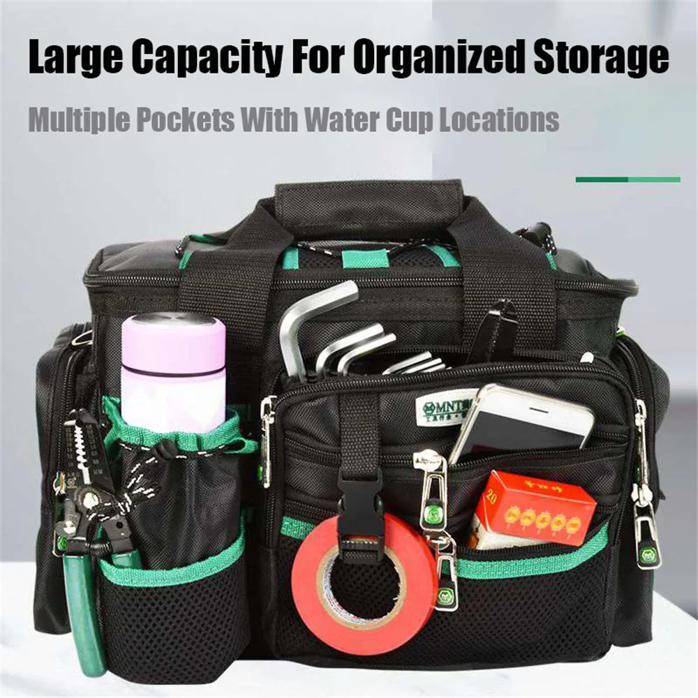 Heavy Duty Multifunctional Tool Bag Large Wear Resistant Capacity Multi-pocket Adjustable Strap Tool Organizer for Electrician