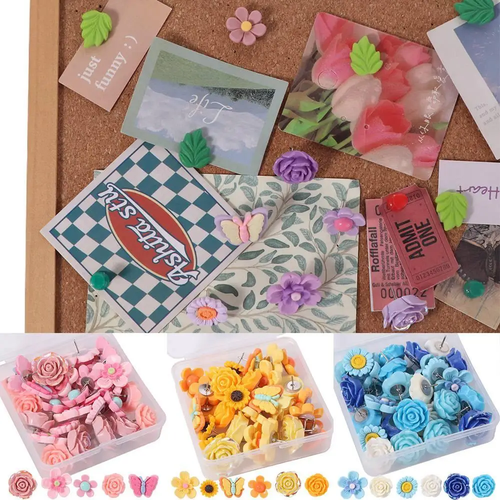 30Pcs Easy Install DIY Butterfly Push Pins Creative 3D Thumb Tacks with Box Multifunctional Decorative Studs Corkboard