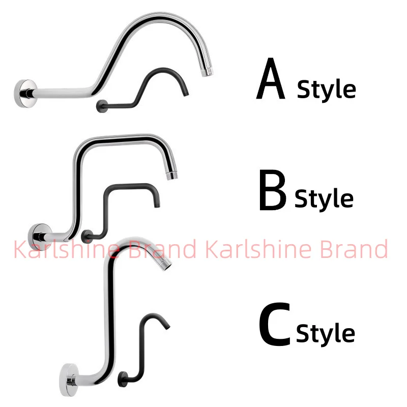 S Shaped Shower Head Riser Pipe Stainless Steel Chrome&Black Showerhead Tube Extender Arm Fixed Bar For Bathroom Accessories