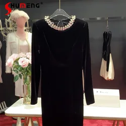 2024 Spring New Elegant Evening Dress Long High-End Long Sleeve Velvet Dresses Annual Party Banquet Women's Birthday Vestidos