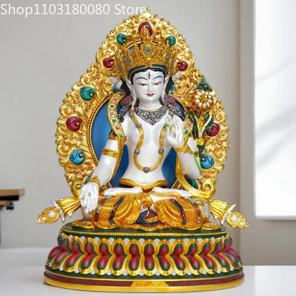 

Copper gilding Painting White Tara buddha statue Tibet inlay sculpture,36cm,27cm