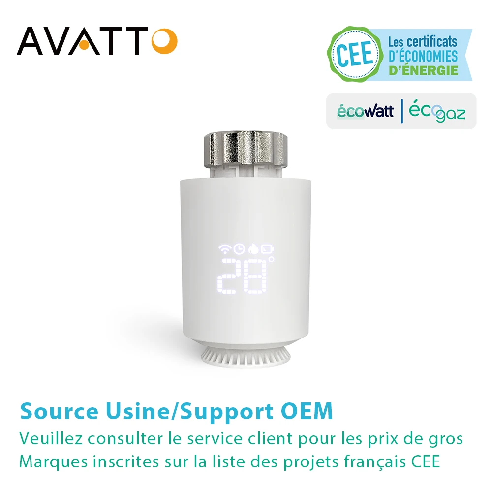 

AVATTO TRV06 Smart Zigbee Radiator Valve Suitable for French CEE subsidy project, Can Be Connected to Ecogaz Ecowatt Support OEM