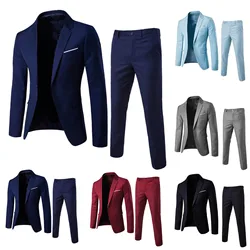 2Pcs/Set High-end Formal Business Mens Suit Two-piece Groom Wedding Dress Solid Color Suit Slim Fit Solid Workwear size small
