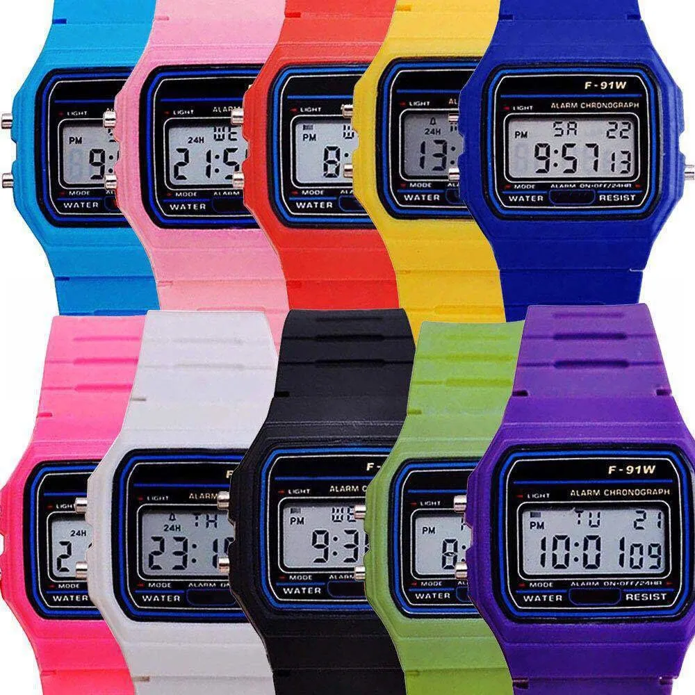 Marca de luxo Ladies Watch, Harajuku Silicone WR F-91W, Esportes LED Relógios Eletrônicos, Multifuncionais Quadrados Relógios Digitais para Homens