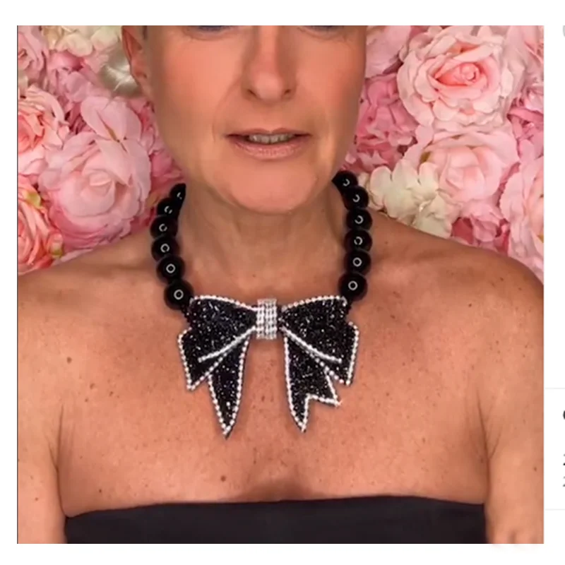 Fashion Fairy black Crystal Bow Knot Pendant Necklaces  Girls Sweet Rhinestone Heart Clavicle Chain Women Jewelry Gifts
