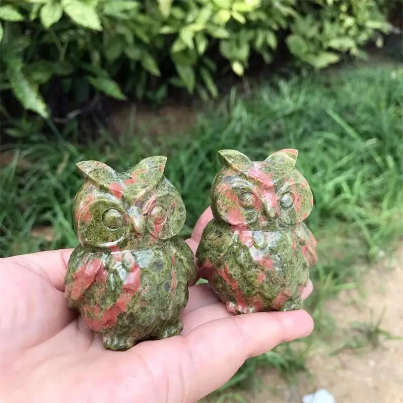 Natural Unakite Owl Carving Animal Healing Fengshui Ornaments  Hand-carved Home Office Decoration 1pcs