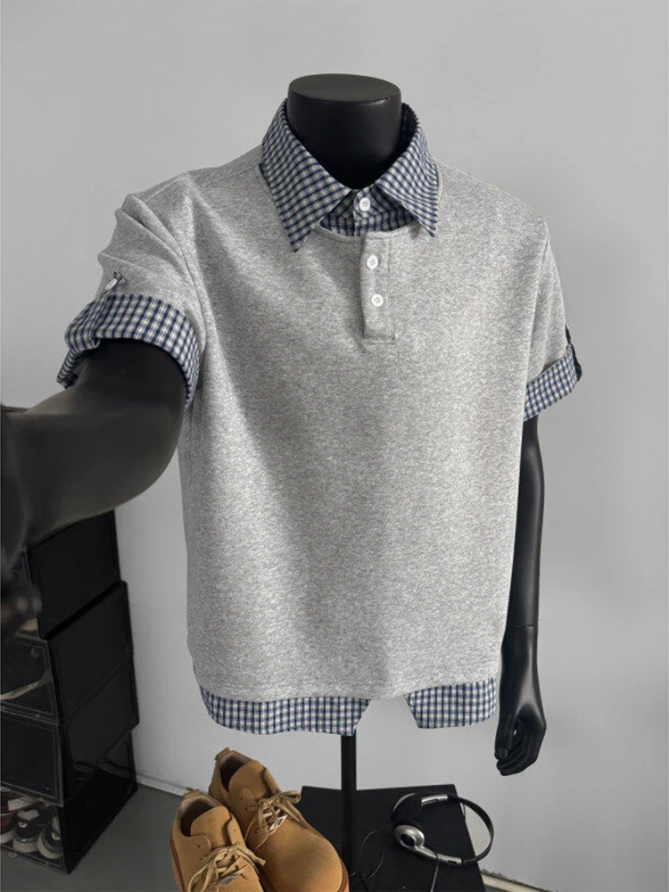 

Мужская футболка в клетку свободного кроя с коротким рукавом, тонкая, летняя, новая трендовая модель, из смесового хлопка и полиэстера, для повседневной носки