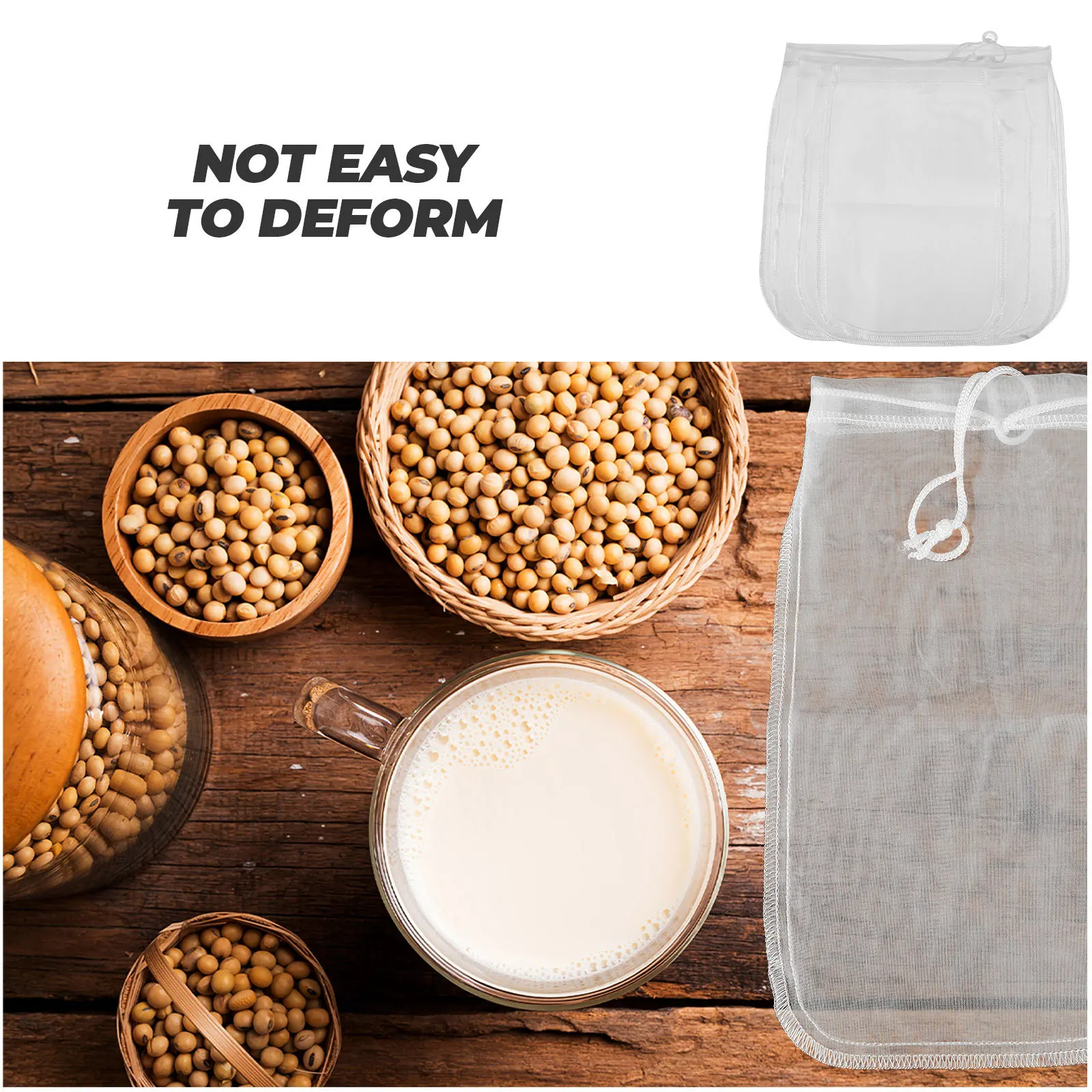 

4pcs Reusable Filter Bag Nylon Drawstring Strainer For Yogurt Nut Milk Soy Juice Mesh Bags Washable Food Grade Pouch