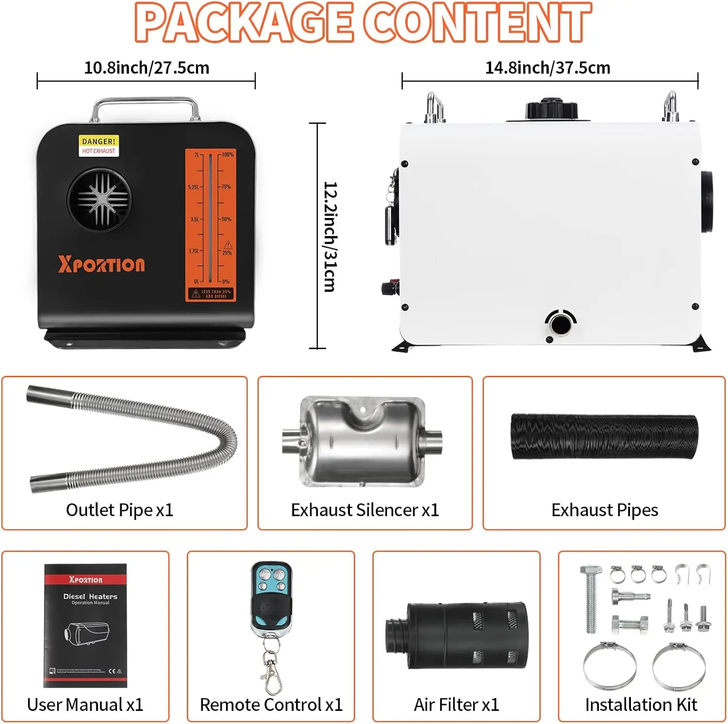 8KW Portable Black Diesel Heater 12V/24V/110V With Remote LCD Control No Overheat Protection For Caravan RV