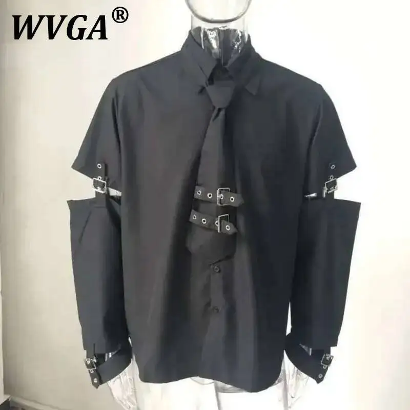 

WVGA Мужская темная одежда в стиле панк High Street Нишевый дизайн Рубашки со съемным галстуком Повседневные топы Лето-весна Шикарная блузка HK0006