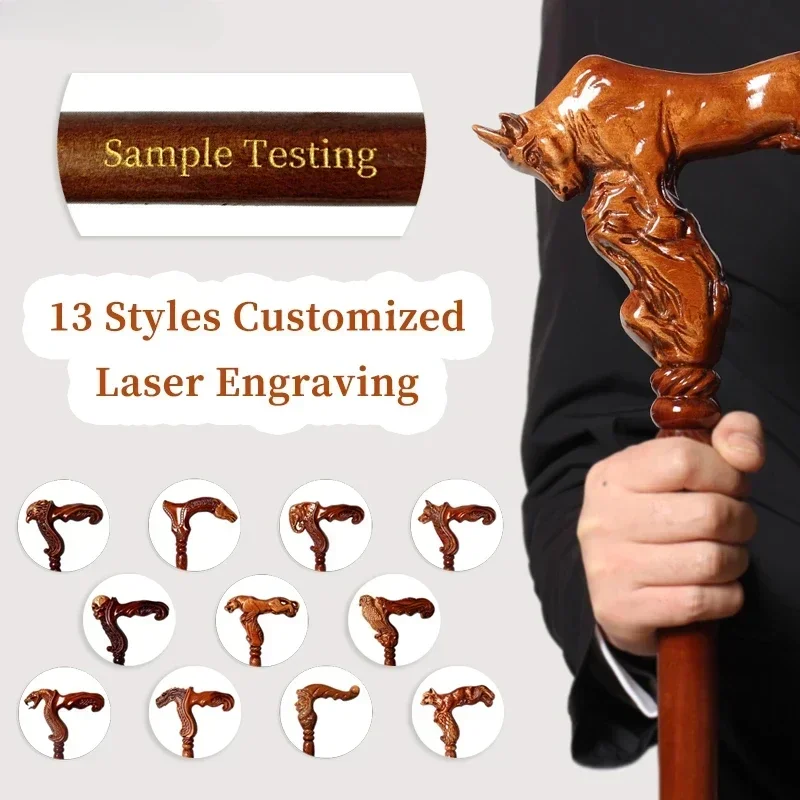 

For 13 Styles Customized Laser Engraving 95cm German Beech Wooden Walking Stick Men And Women Elegant Walking Stick