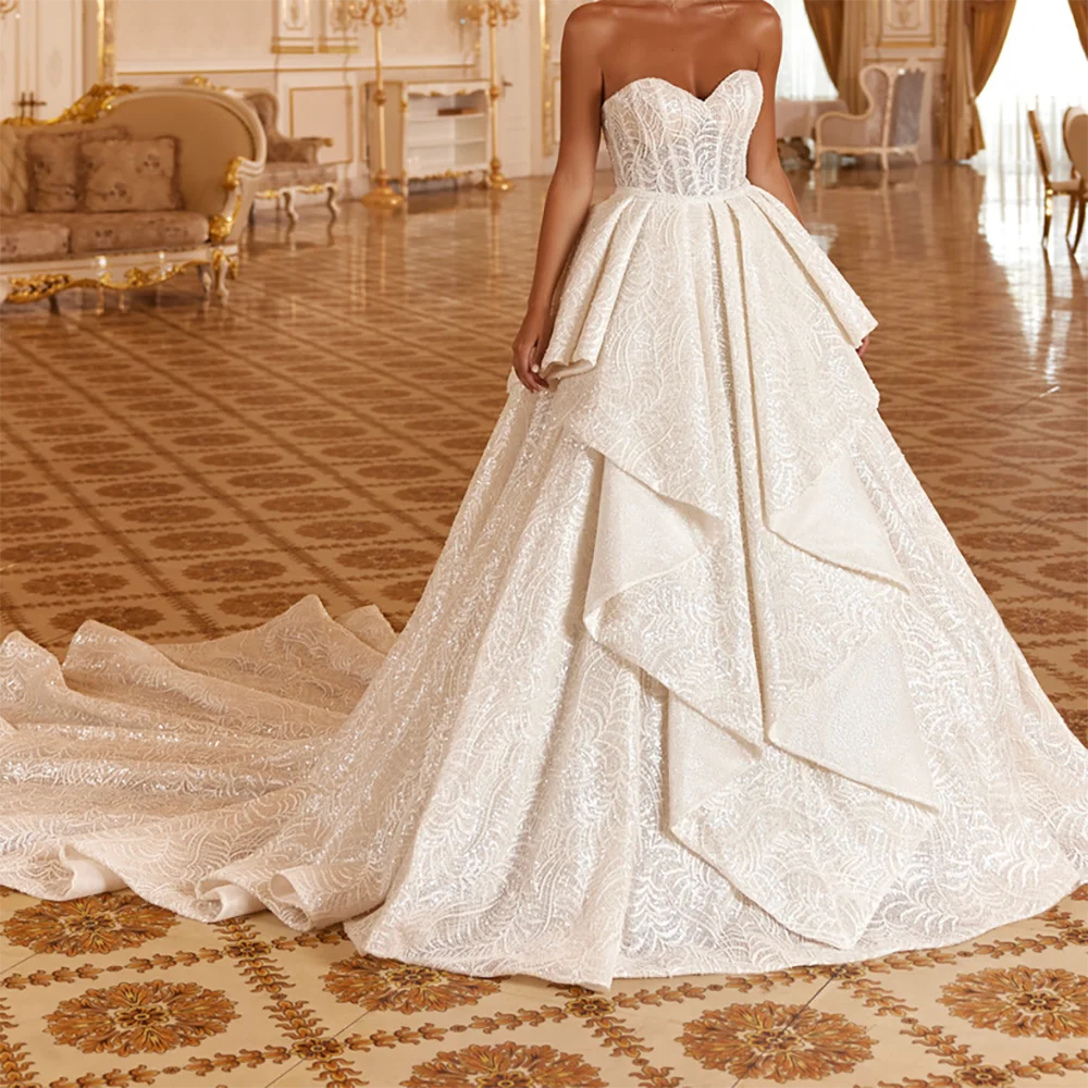 Satijnen kralen liefje mouwloos gelaagde a-lijn bruid trouwjurken bruidsjurken op maat