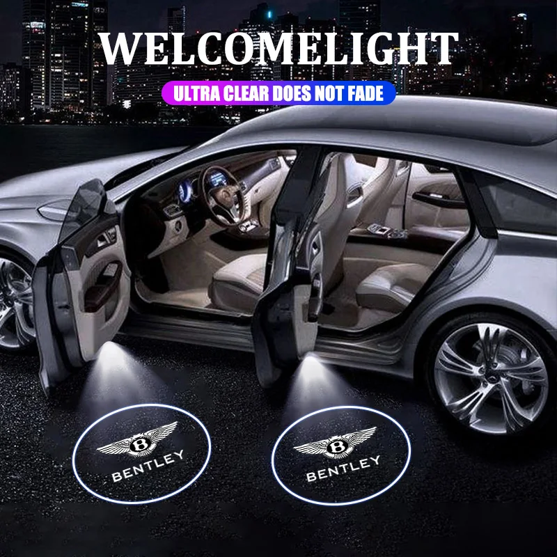 Para Bentley Flying Spur Continental GT Bentayga Mulsanne, 2 Piezas de Luces LED HD para Puerta de Coche, Proyector de Logotipo, Lámpara de Bienvenida, Accesorios para Auto