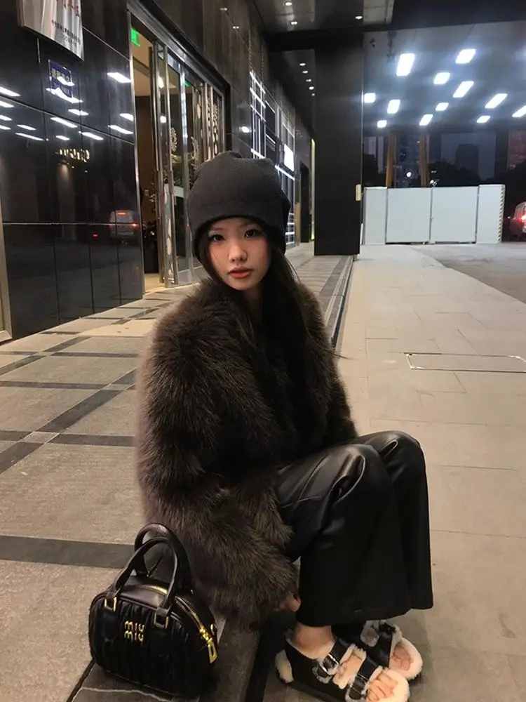 

Faux Fur Wrap Coats Womens Winterfluffy Unisex Gorgeous Motif Feminine Thickened Double-Sided Warm Elastic Bow Dance Unique Slim