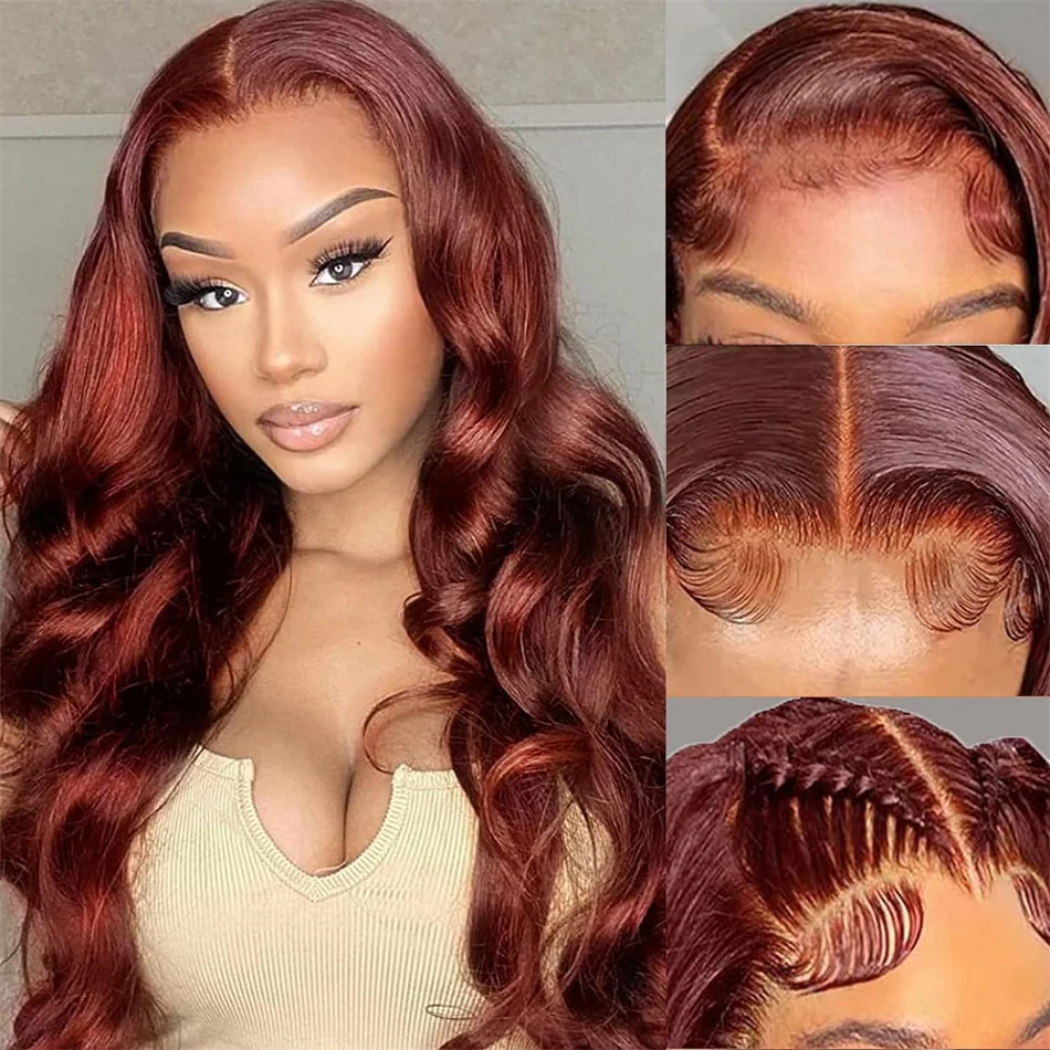 GURENYUN 26inch Reddish Brown Lace Front Wigs Human Hair Pre Plucked 13x4 Auburn Colored Human Hair Lace Front Wigs Body WaveWig