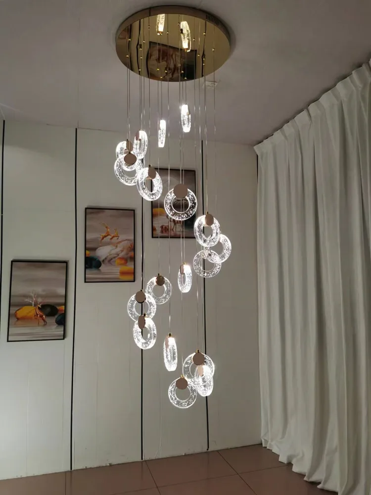 Lustres en cristal à bulles, salon, salle à manger, cage d'escalier, hall corrigé par des lampes de face LED, luminaire, alliage, or, argent, lampes suspendues